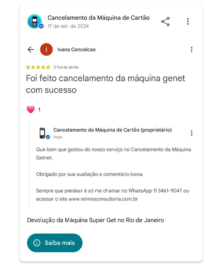 Devolucao da Maquina Super Get no Rio de Janeiro