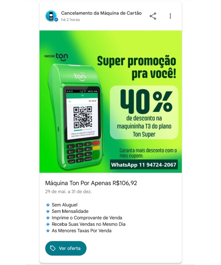 Maquina Ton T3 Smart Promocao Maquininha