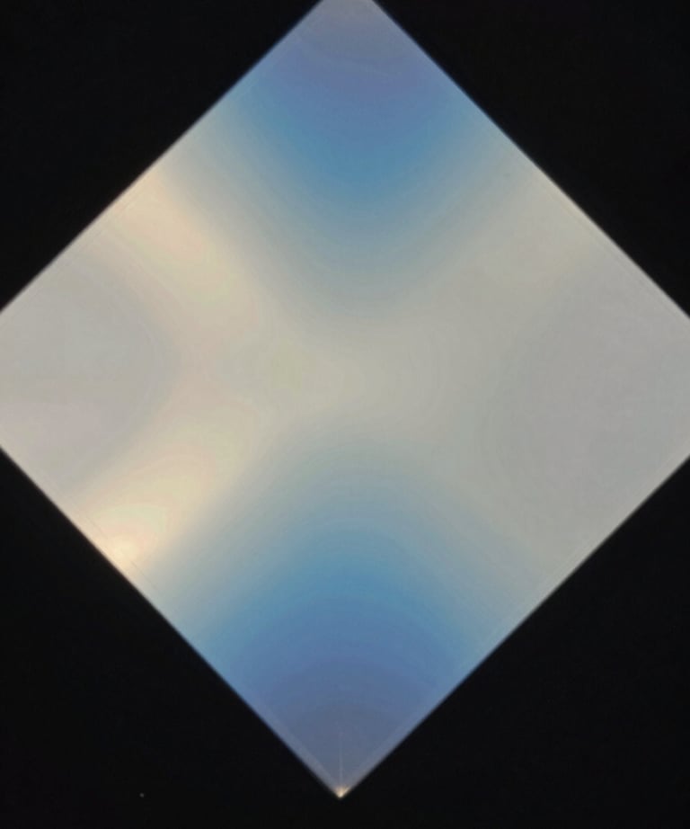 Abstract photography of light refraction through a glass prism, creating soft blue and off-white gradients, evoking a sense of deep learning neural networks.