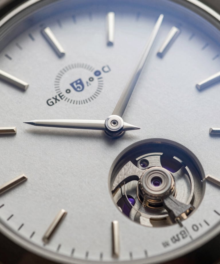 Close up of a luxury watch dial or high-end mechanical detail, emphasizing precision and quality. North American / International premium style.