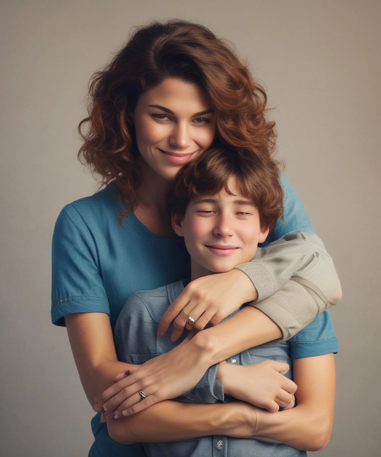 A candid moment of Ana Luíza interacting warmly with her teenage child.