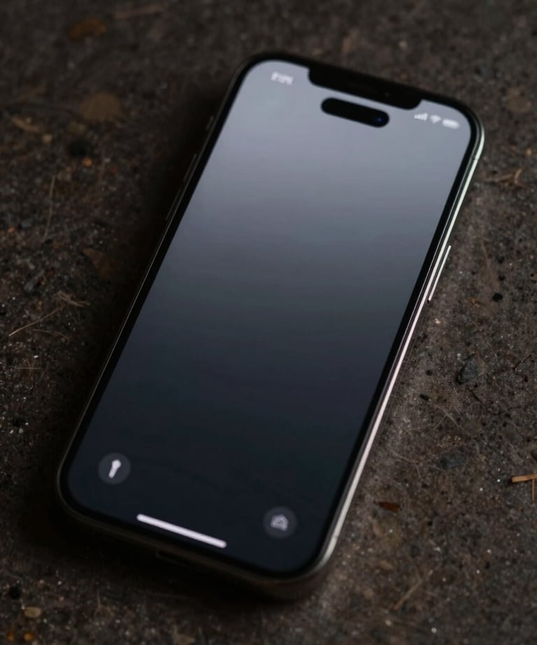 Clean mobile application design displayed on a smartphone, high-tech and elegant aesthetic.