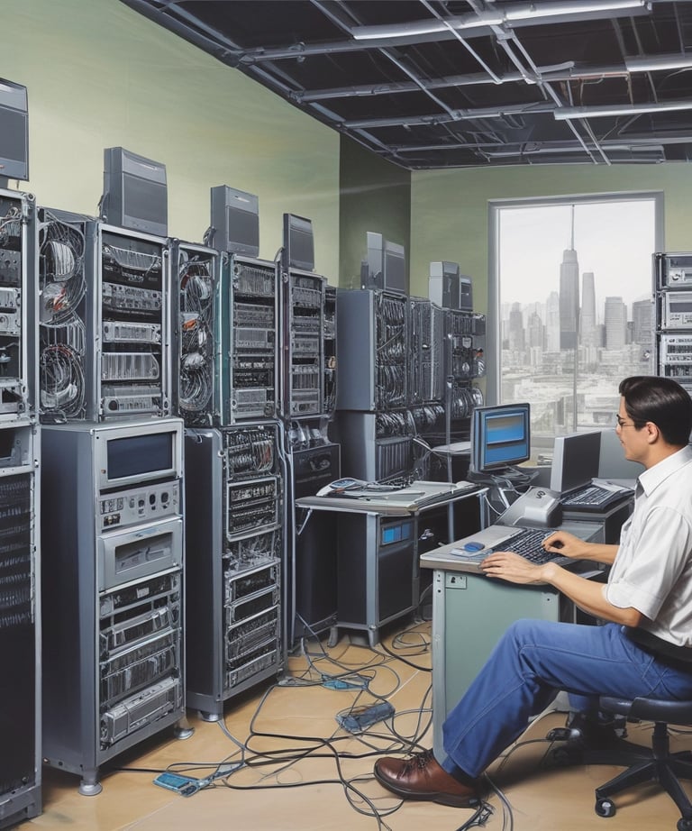Close-up of hands repairing a computer motherboard with precision tools.