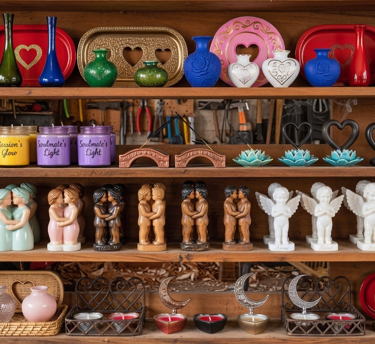 Ceramic decorations with theme of love, angels, incense holders and vases