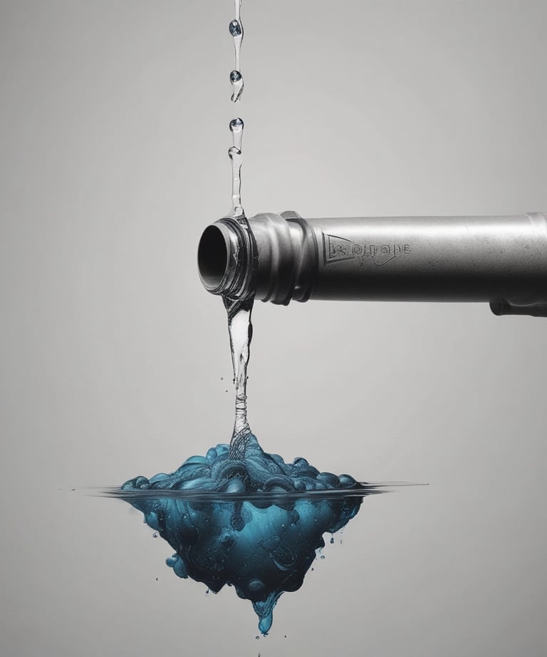 Close-up of a sleek siphonic pipe network with water flowing smoothly.