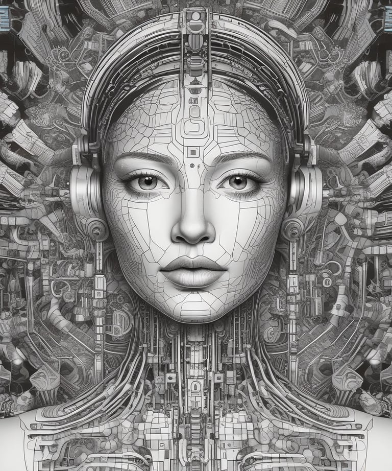 Close-up of a digital personality's subtle facial expressions rendered in elegant minimalism.