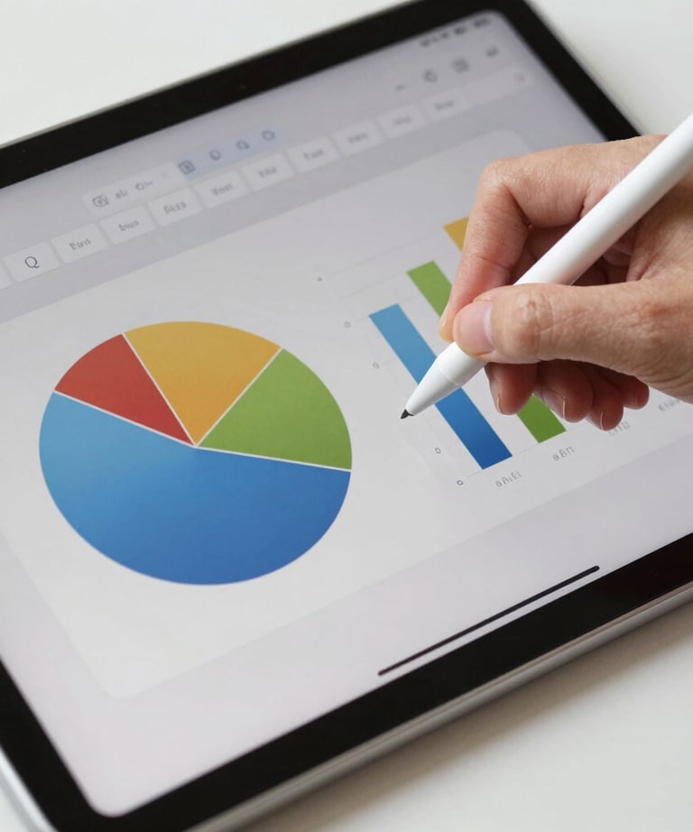 Close-up of hands designing custom digital illustrations on a tablet with vibrant colors.