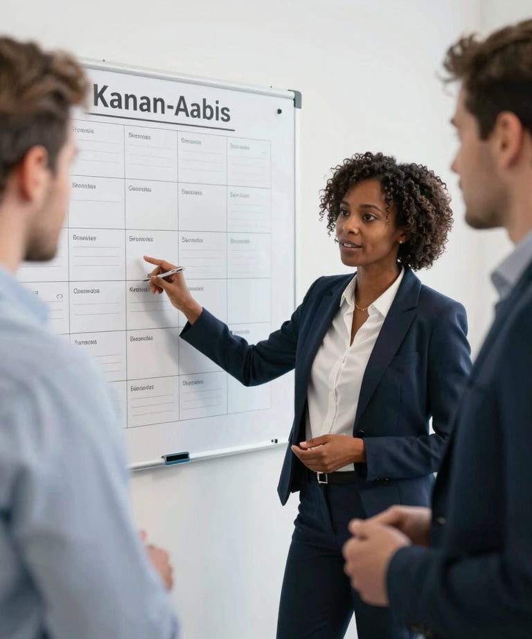 Close-up of hands organizing colorful sticky notes on a project board.