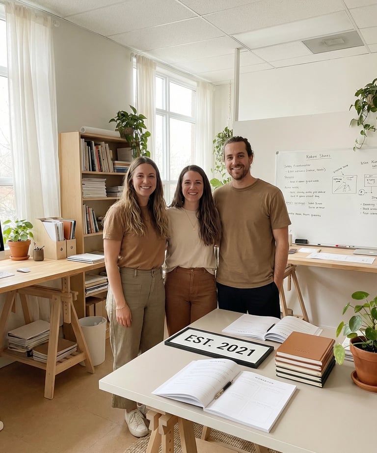a man and woman standing in a room with a whiteboard