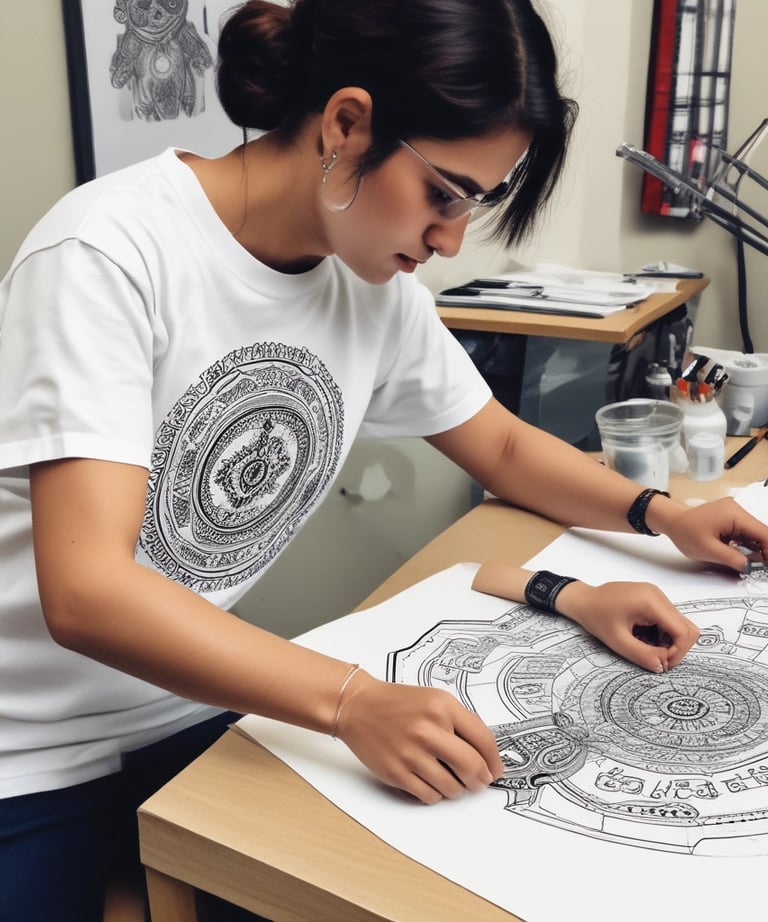 A selection of trendy t-shirts neatly arranged, each showcasing unique graphic designs crafted by the team.