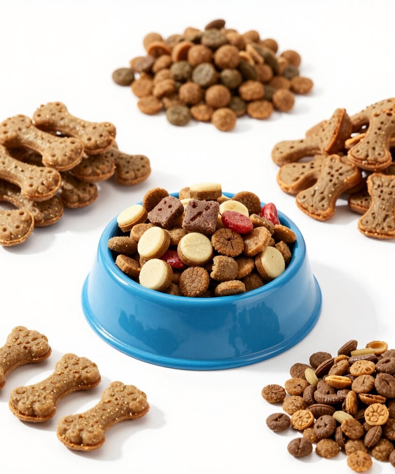 Image of different dog treats and dog food