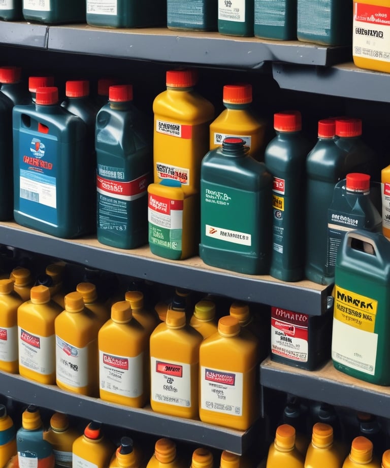 A sleek display of branded lubricants lined up on store shelves under bright lighting.
