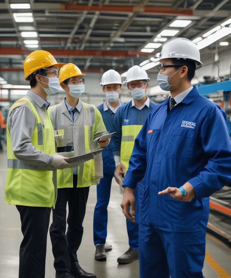 Close-up of hands checking product quality with precision tools in a factory setting.