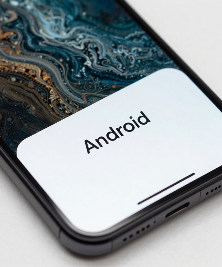 Macro shot of a high-end smartphone screen showing fluid, modern animations and bold typography in an Android environment. Bright, crisp North American photography style.