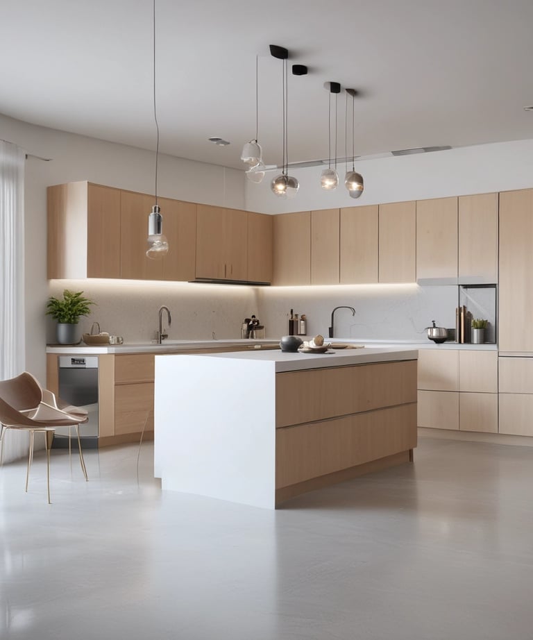 Before and after split image of a renovated kitchen showcasing vibrant red accents and modern design.