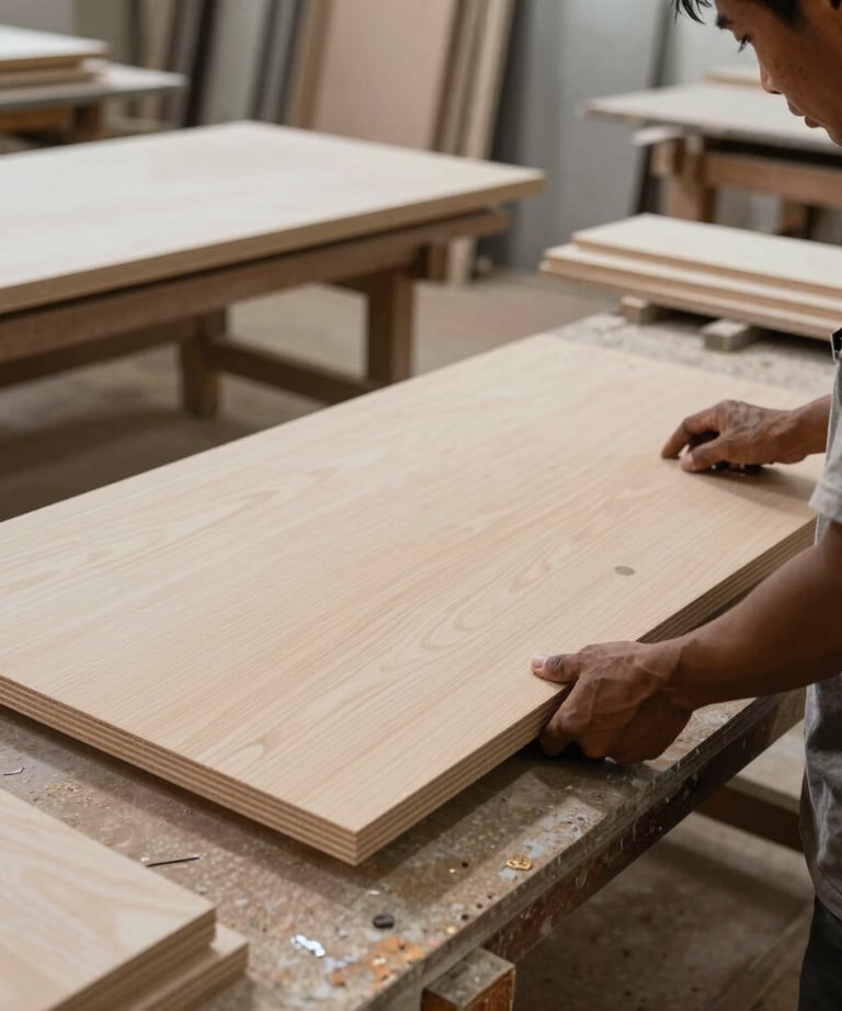 Close-up of detailed wood grain on a custom-made counter with HPL finish.