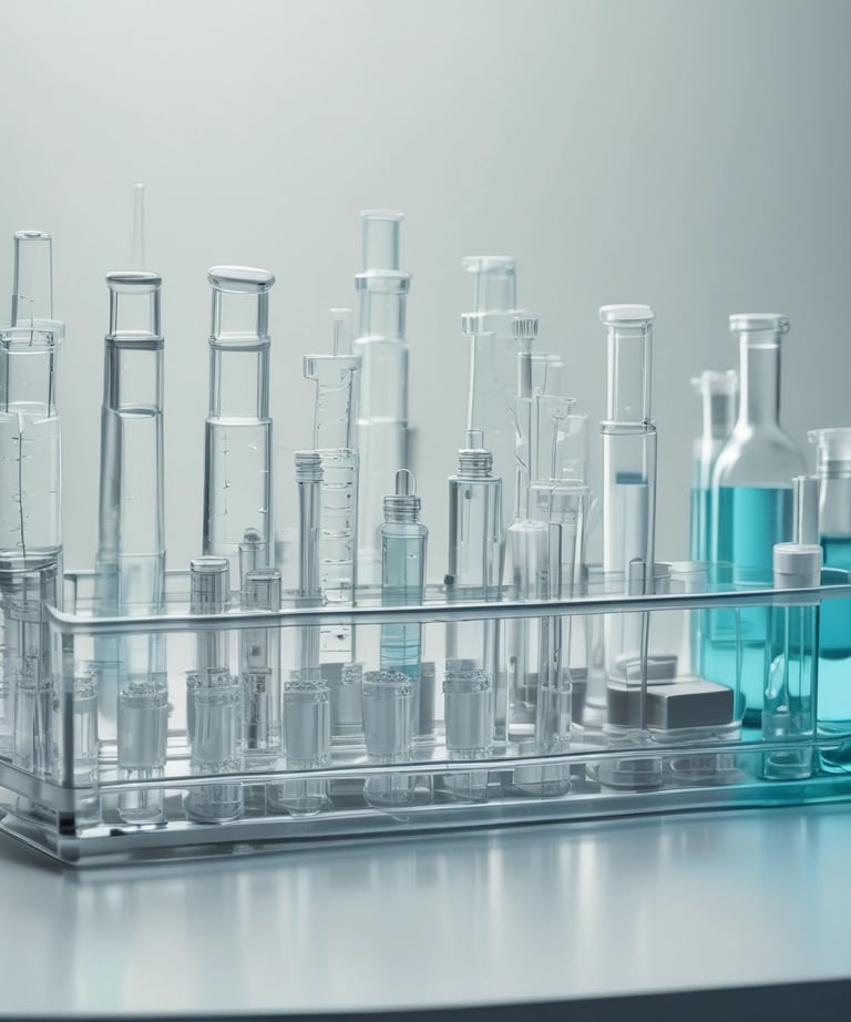 Close-up of hands holding a tablet displaying peptide molecular structures.