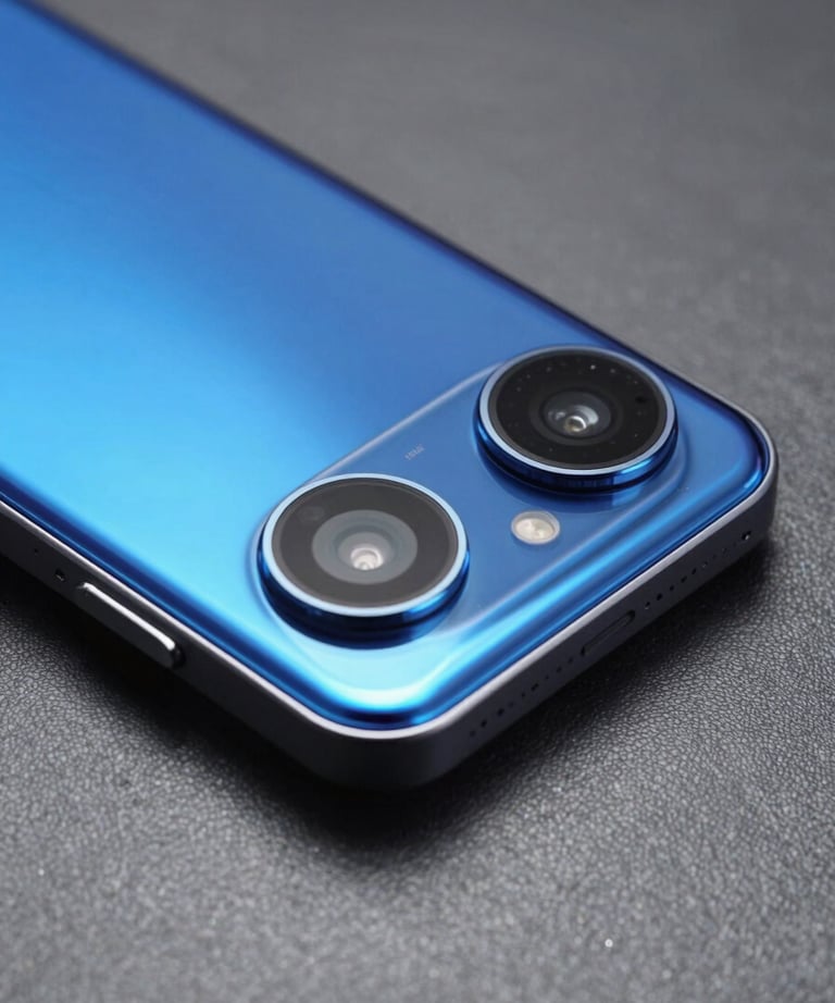 A close-up, sharp photograph of high-end Android hardware reflecting a bright blue glow. The composition is innovative and clean, conveying a sense of premium technology.
