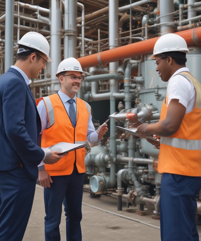 Close-up of a professional consultant discussing petrochemical solutions with a client.
