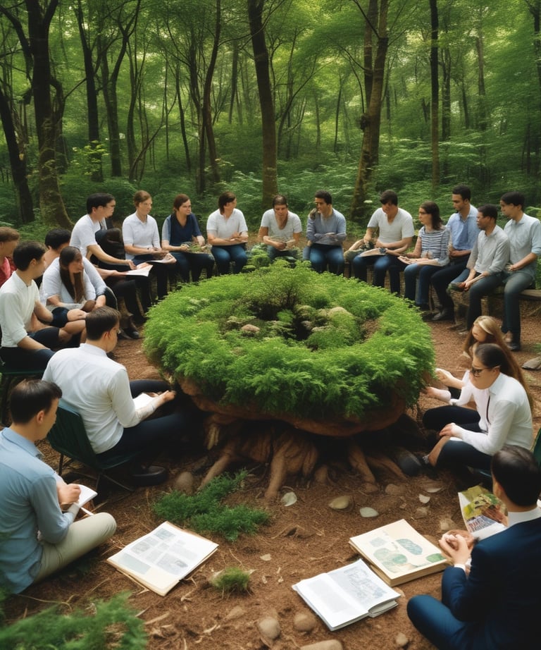 A serene workspace with a laptop, notebook, and a small plant, symbolizing environmental study.