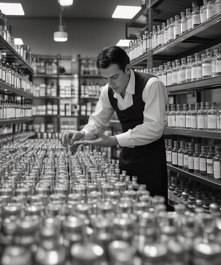 Close-up of hands blending fragrant oils in a traditional German perfume lab.