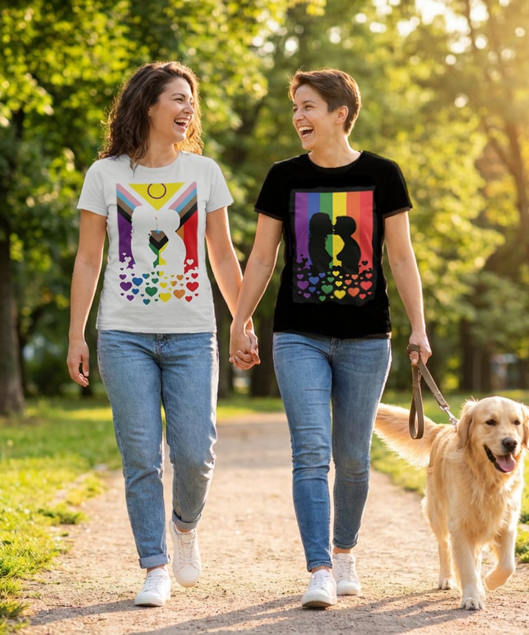 a lesbian couple of people walking down a path