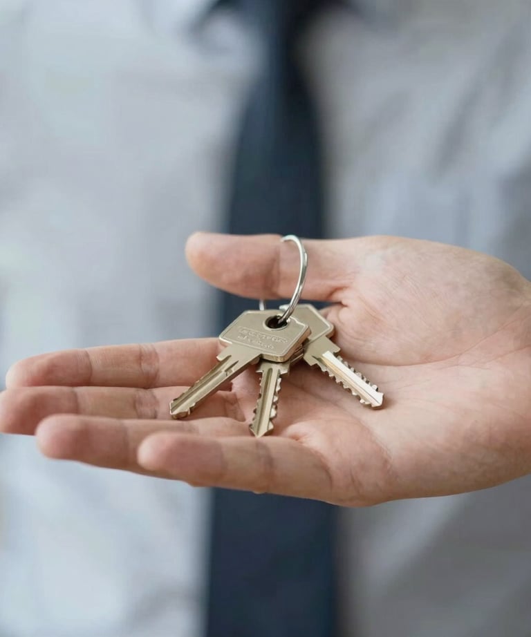 Close-up of keys being handed over, symbolizing a quick property sale.