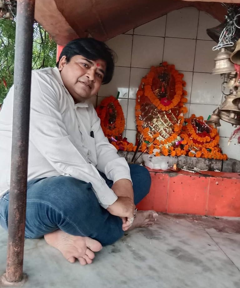Prashant Srivastava at the temple of his family deity Mari Mai