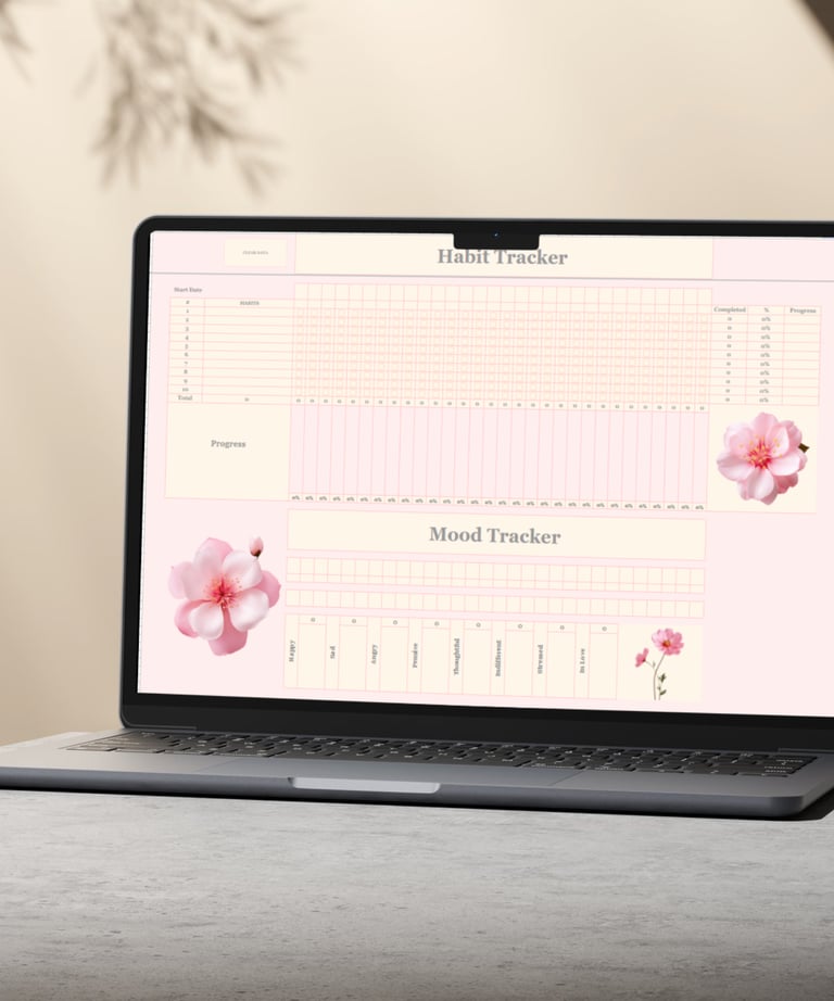 a laptop computer screen displaying a habit and mood tracker