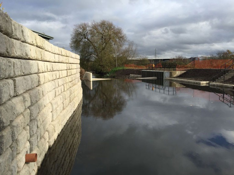 the finished River Cray weir & fish pass a Mackley project where Pro Earth products were used