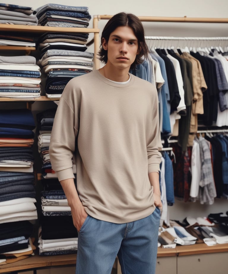 A bustling textile factory with workers engaged in various stages of garment production.