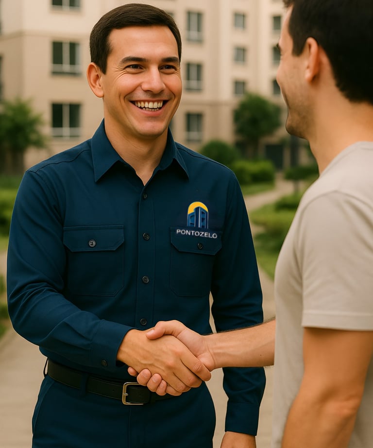 porteiro cumprimentando um morador , cordialmente.