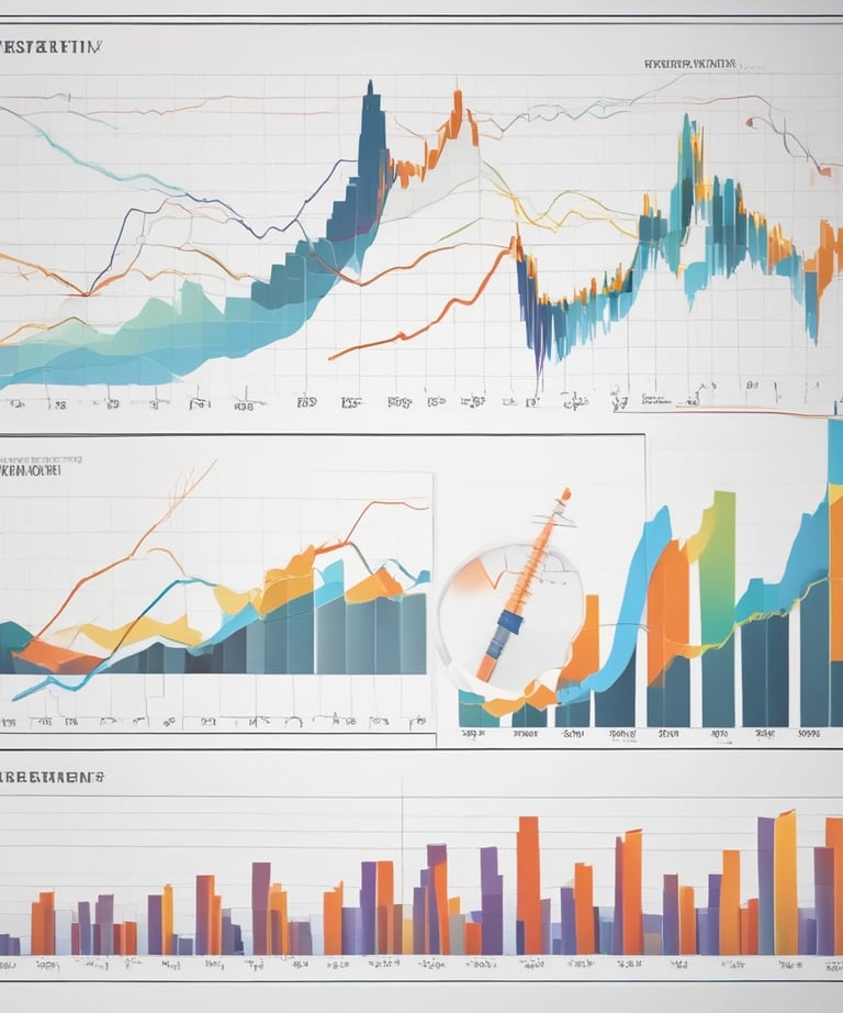 A person is typing on a MacBook Pro, viewing a website titled 'Personalize your portfolio.' The webpage displays three sections related to investing, each with different images and text. The laptop is on a grey table with a dark sofa and indoor plants in the background.