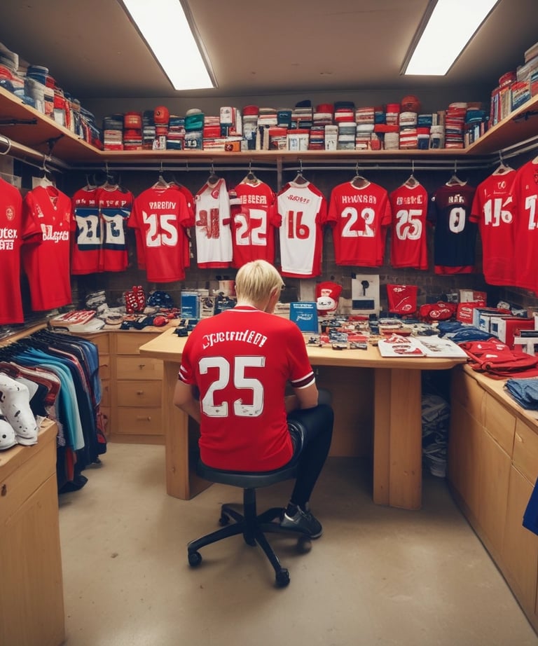 An image of a skilled artisan working on a soccer shirt, showcasing the meticulous repair process.