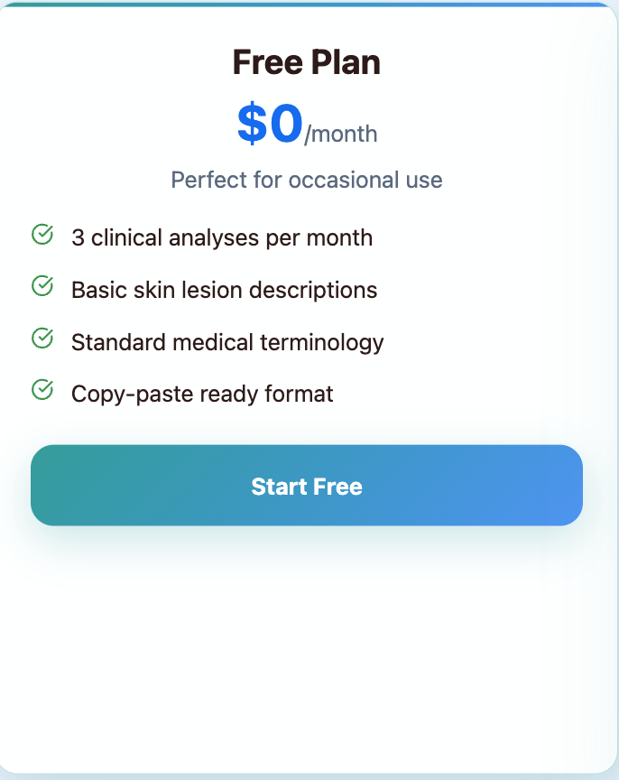 Free plan tier of derm describe app