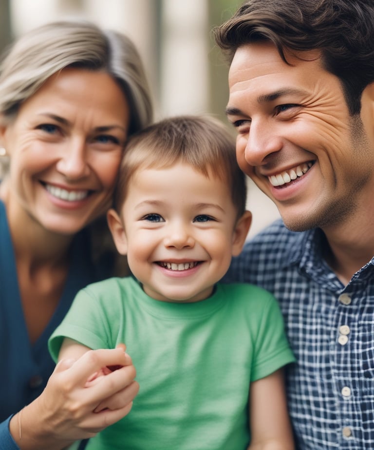 A healthcare professional uses a stethoscope to examine a child. The child has blonde hair and is wearing a white shirt, which is lifted to allow for the examination. The hands of the healthcare worker are visible, showing polished nails.