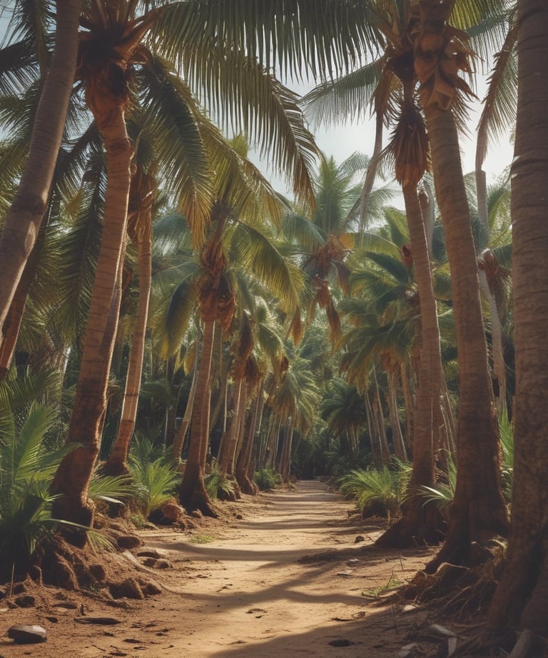 A scenic view of coconut plantations in Indragiri Hilir, Riau.