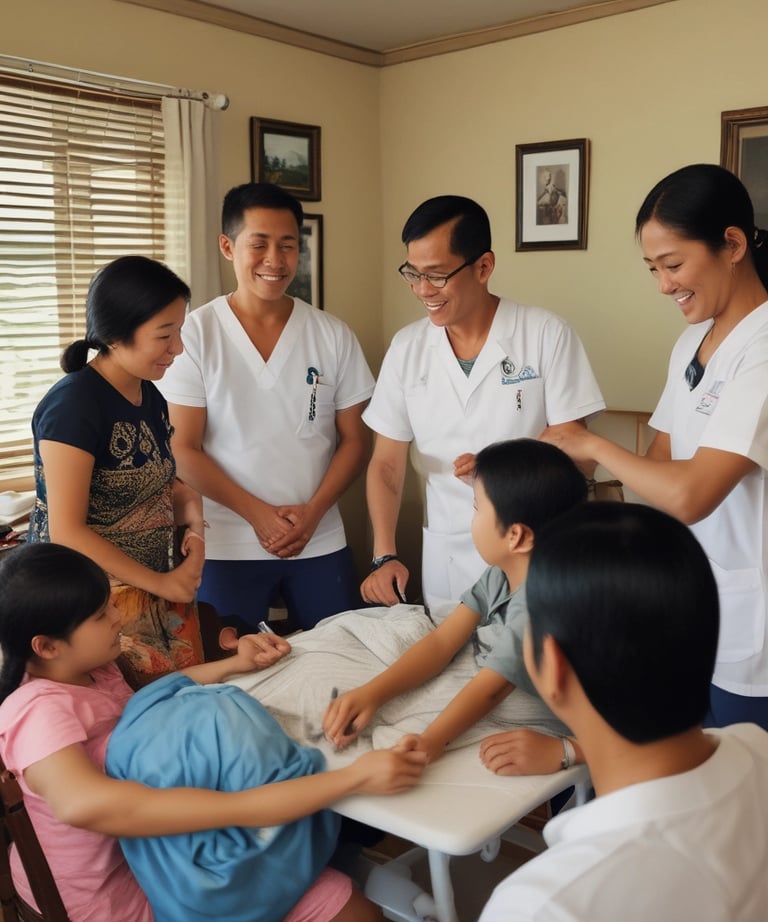 A family receiving healthcare services together.