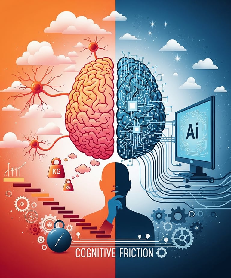 A la izquierda representación del pensamiento humano y a la derecha pensamiento artificial. Fricción cognitiva.