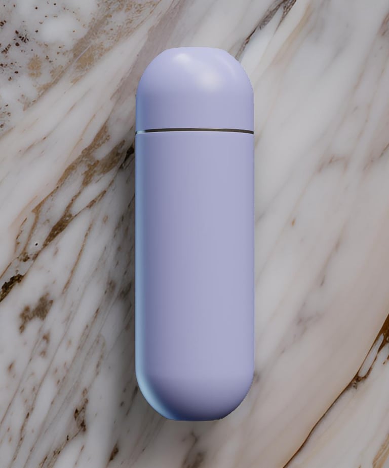 a picture of a Lavender mist water bidet with a marble background