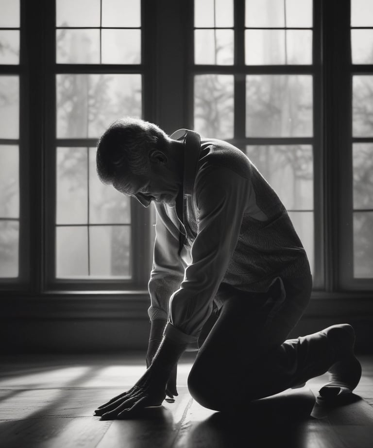 silhouette of kneeling man