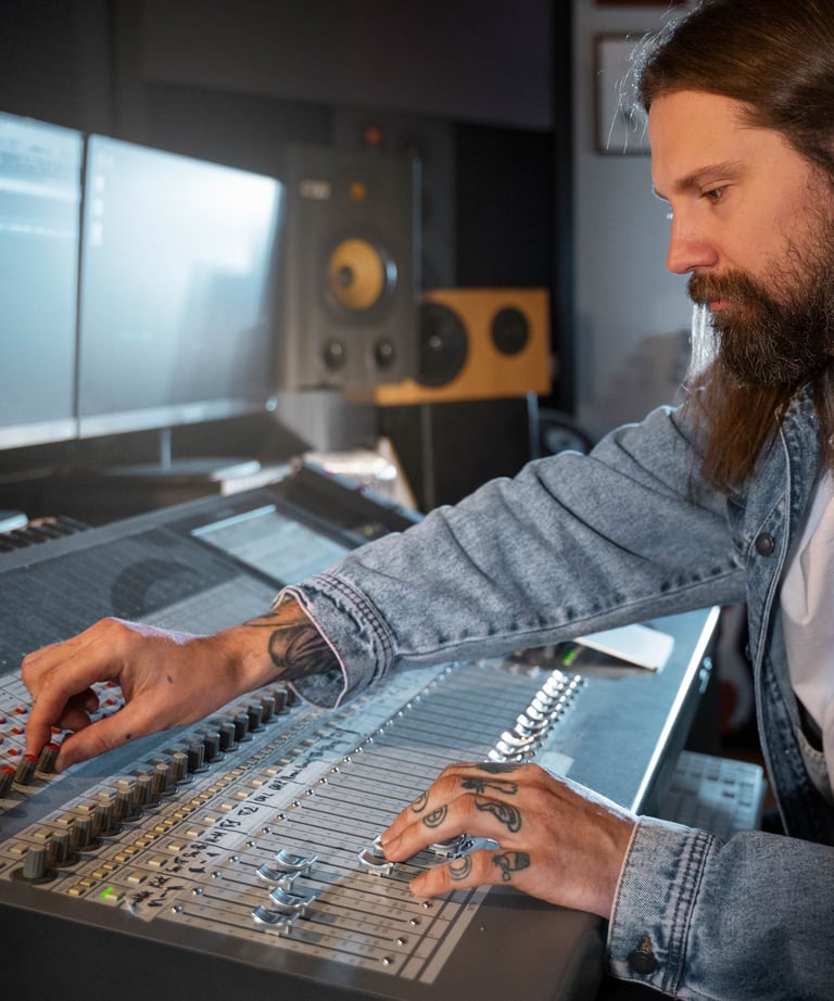 Sound engineer adjusting audio mixer during live event setup – Sonus Dubai onsite AV technician