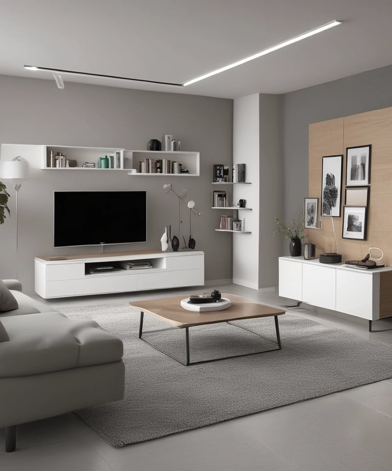 A stylish bedroom interior in black and white.
