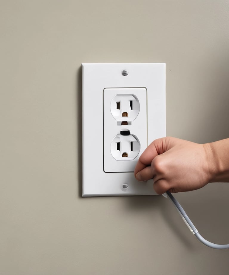 Close-up of hands wiring a modern electrical outlet.