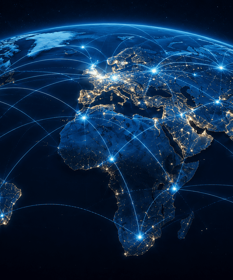 Global network above earth at night