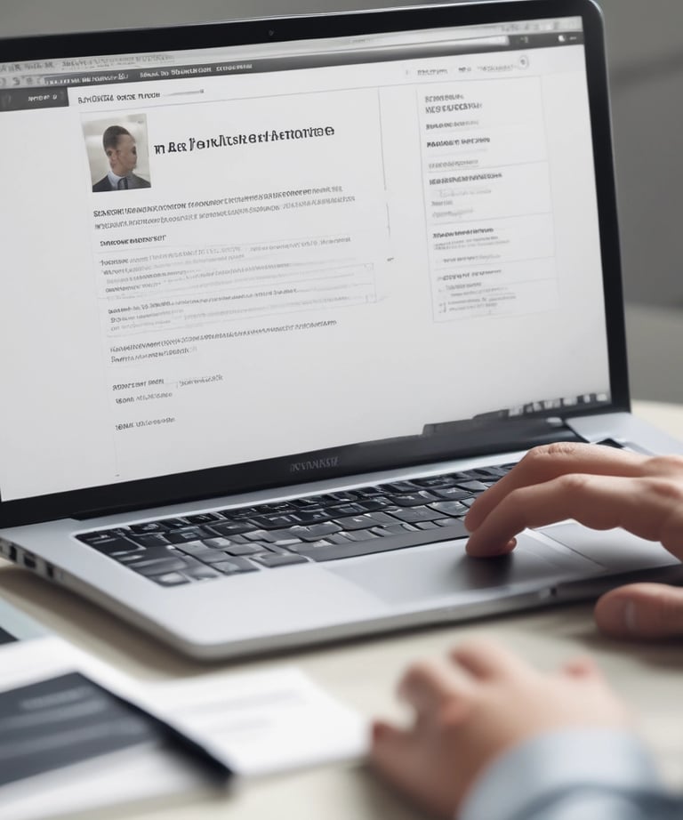A close-up of a laptop screen displaying a resume editing tool, with a hand making adjustments.