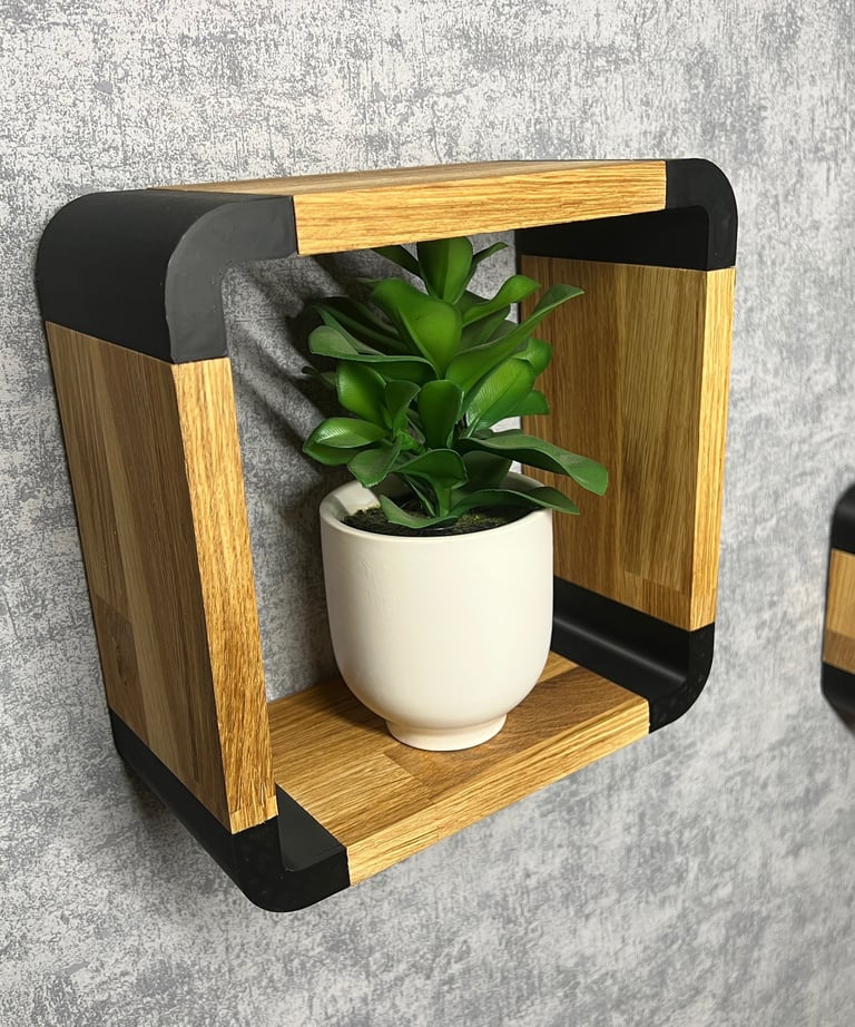 Wandregal Eiche - The Rectangle Pill hängend an einer Wand mit einer Pflanze darin