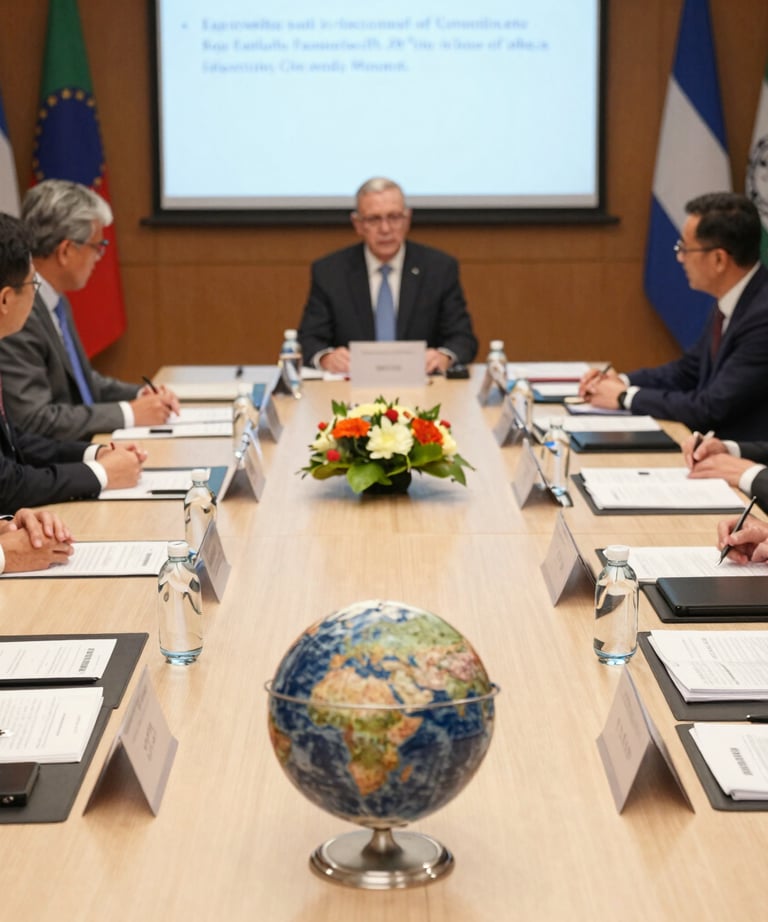 A person in tactical gear and helmet holds a firearm with both hands, set against a vibrant backdrop of blue and red lighting. The firearm features a scope and the person appears focused and alert.