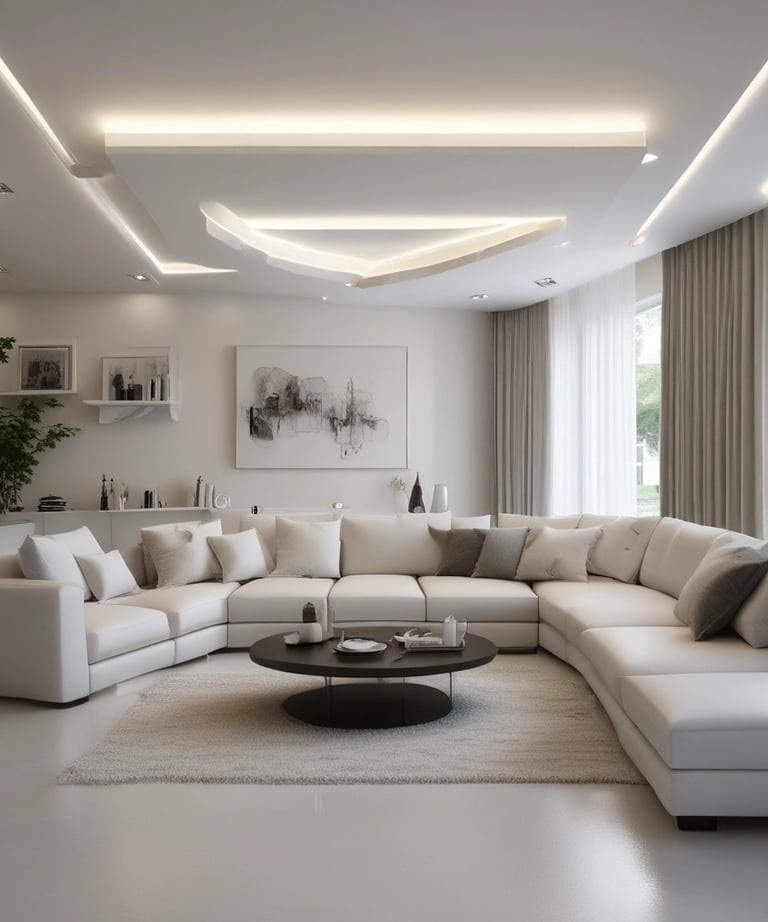 Stylish gypsum ceiling with decorative details.