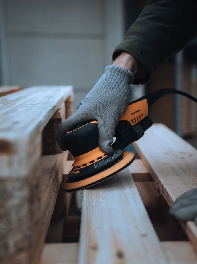 woodworking tools and project on workshop bench